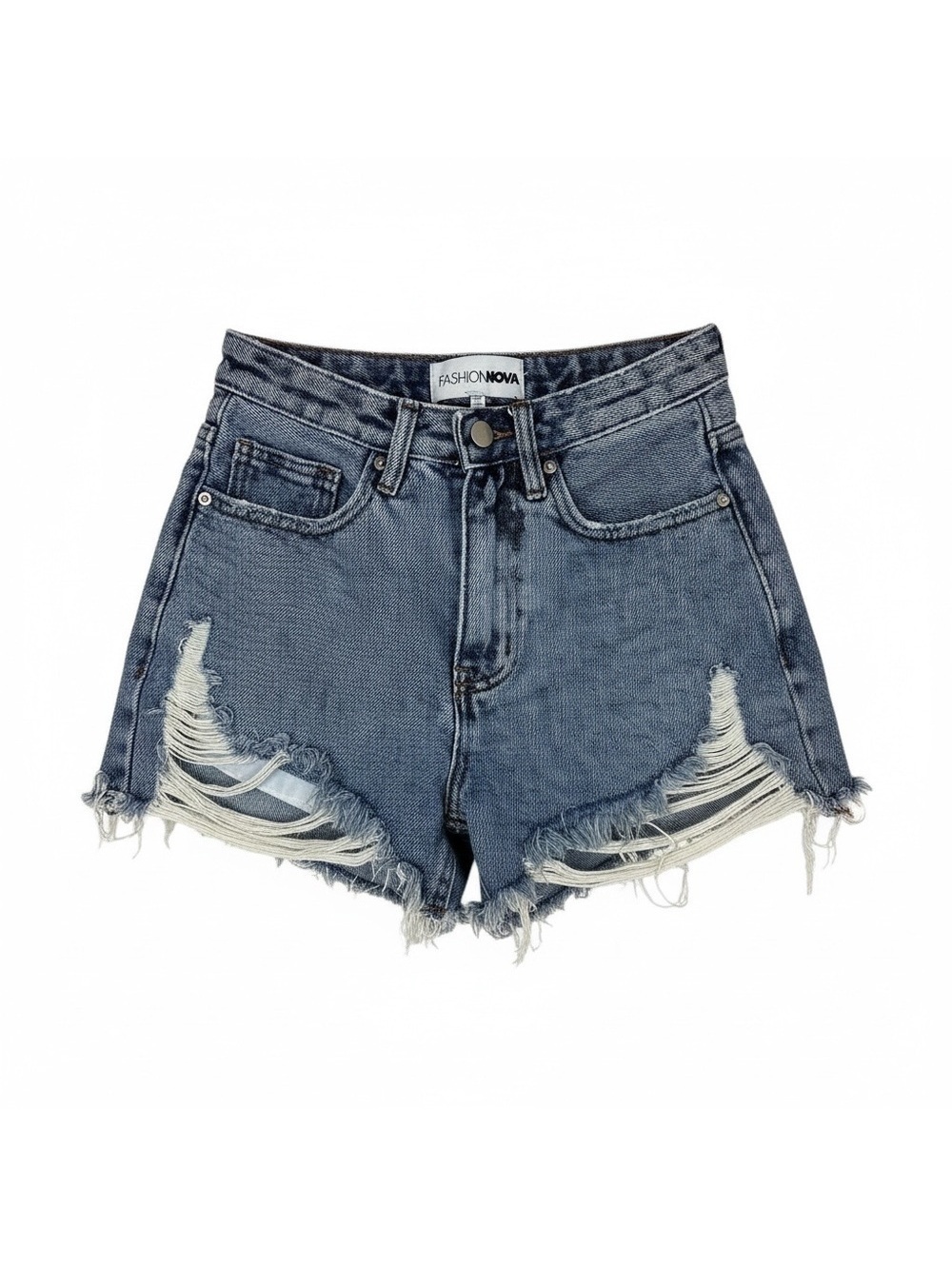 Fashion Nova Women’s Size 0 Distressed Denim Shorts High Rise Ripped Frayed Hem
